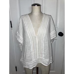 Eberjey Women’s Cotton White Gauze Top Lace Blouse Loungewear M/L